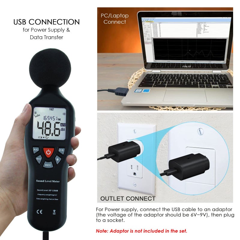 DANOPLUS Decibel Meter Sound Level Meter with Data Logging, High Accuracy dB SPL Meter with LCD Backlight, Real-time Display, 30-130 dB Range, Connect Software in PC - Image 2